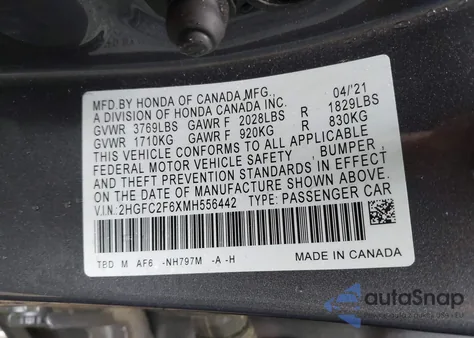 2021 Honda Civic Lx from USA, damaged, VIN 2HGFC2F6XMH556442